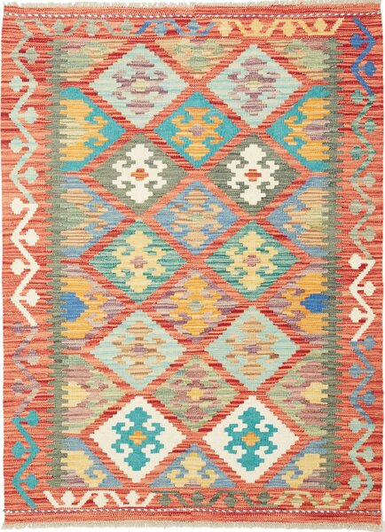 Tappeto Kilim Afghanistan Astratto Corallo Turchese 107x148 Cm
