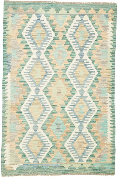 Tappeto Kilim Afghanistan Geometrico Verde Azzurro 96x146 Cm