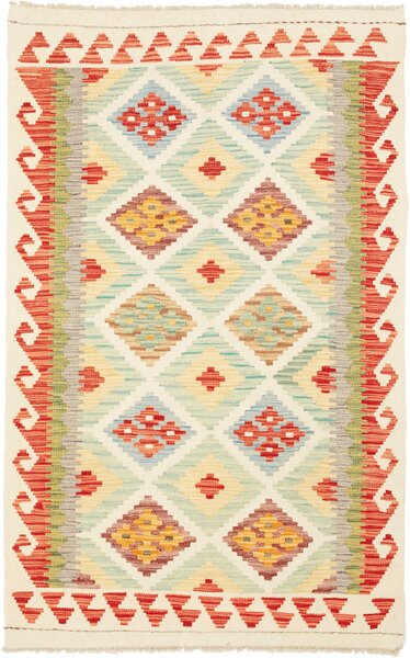 Tappeto Kilim Afghanistan Geometrico Crema Multicolore 99x155 Cm