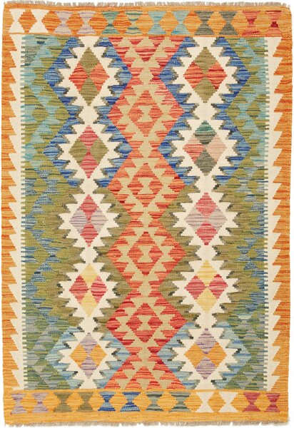 Tappeto Kilim Afghanistan Geometrico Arancione Blu 103x146 Cm