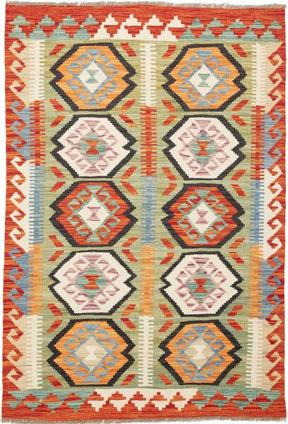 Tappeto Kilim Afghanistan Geometrico Verde Arancio 99x147 Cm