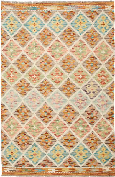 Tappeto Kilim Afghanistan Astratto Multicolore Pastello Crema 106x159 Cm