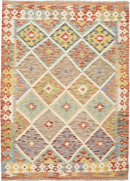 Tappeto Kilim Afghanistan Geometrico Beige Multicolore 102x150 Cm