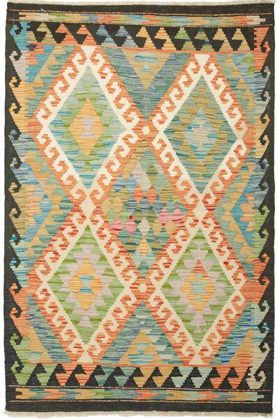 Tappeto Kilim Afghanistan Geometrico Verde Arancio 103x156 Cm