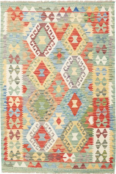 Tappeto Kilim Afghanistan Geometrico Verde Acqua Rosso 103x153 Cm