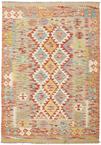 Tappeto Kilim Afghanistan Geometrico Beige Rosso 98x137 Cm
