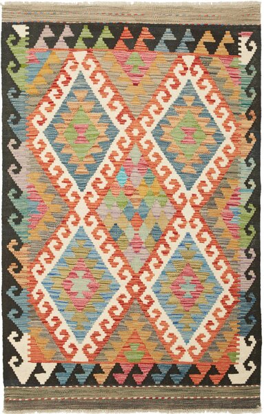 Tappeto Kilim Afghanistan Astratto Multicolore Vivace 100x156 Cm