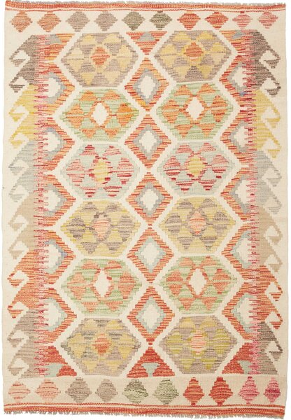 Tappeto Kilim Afghanistan Geometrico Crema Arancio 112x156 Cm