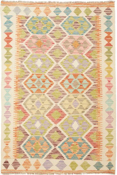 Tappeto Kilim Afghanistan Geometrico Beige Multicolore 99x145 Cm