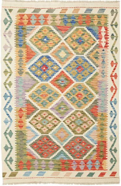 Tappeto Kilim Afghanistan Astratto Multicolore Su Crema 102x154 Cm