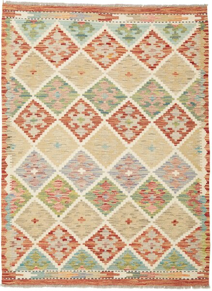 Tappeto Kilim Afghanistan Astratto Beige Policromo 109x139 Cm