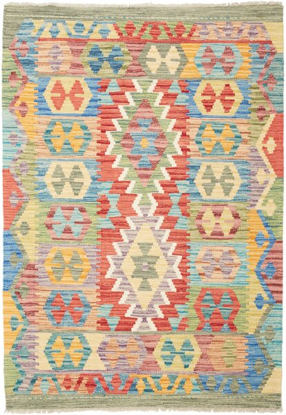 Tappeto Kilim Afghanistan Astratto Multicolore Vibrante 102x146 Cm