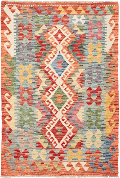 Tappeto Kilim Afghanistan Geometrico Arancio Blu 99x148 Cm