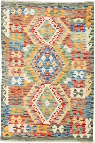 Tappeto Kilim Afghanistan Astratto Multicolore Pastello Verde 101x151 Cm