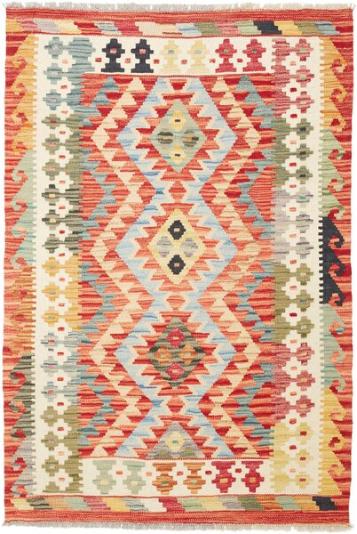 Tappeto Kilim Afghanistan Geometrico Rosso Blu 101x147 Cm