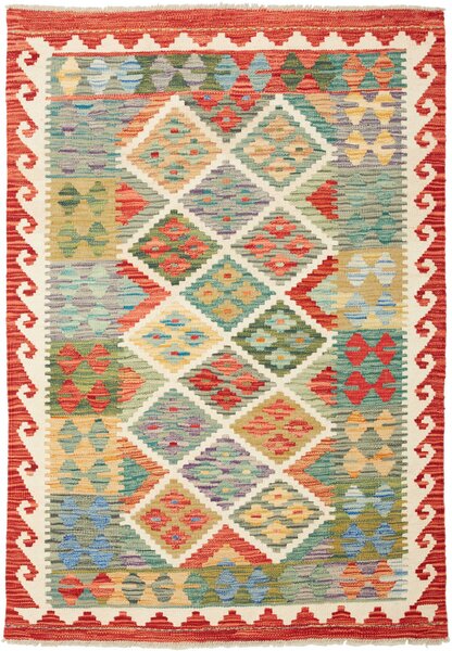 Tappeto Kilim Afghanistan Geometrico Multicolore Terracotta 101x142 Cm