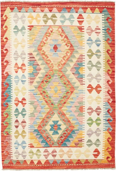 Tappeto Kilim Afghanistan Astratto Rosso Beige 103x150 Cm