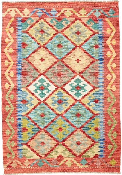 Tappeto Kilim Afghanistan Geometrico Rosso Blu 102x146 Cm