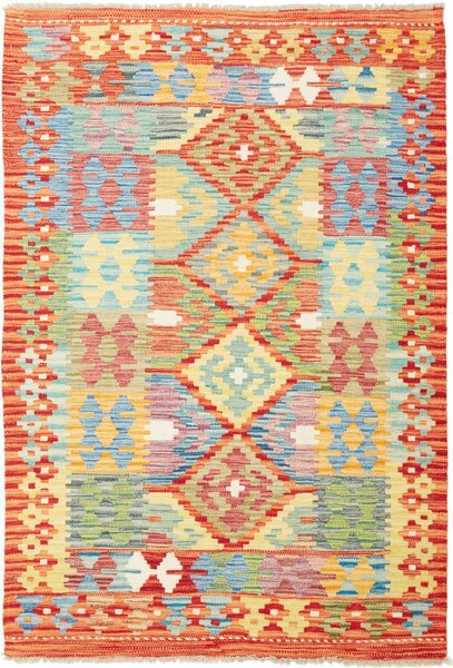 Tappeto Kilim Afghanistan Astratto Arancio Multicolore Vivace 105x151 Cm