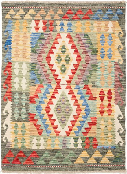 Tappeto Kilim Afghanistan Geometrico Multicolore Verde 111x148 Cm