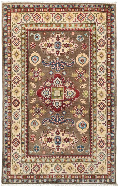Tappeto Kazak Afghanistan Medaglione Marrone Rosso 121x193 Cm