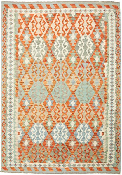 Tappeto Kilim Afghanistan Astratto Arancio Verde Acqua 164x240 Cm