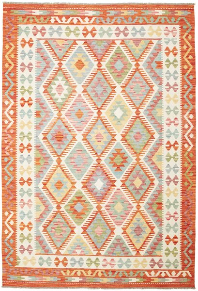 Tappeto Kilim Afghanistan Geometrico Arancio Azzurro 165x243 Cm