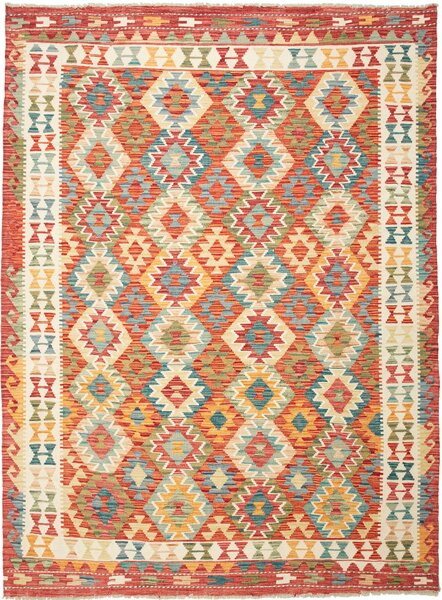 Tappeto Kilim Afghanistan Astratto Terracotta Blu 182x249 Cm