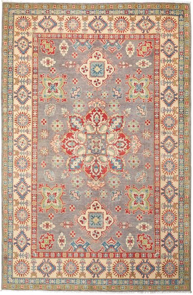 Tappeto Kazak Afghanistan Geometrico Grigio Crema Rosso 200x305 Cm