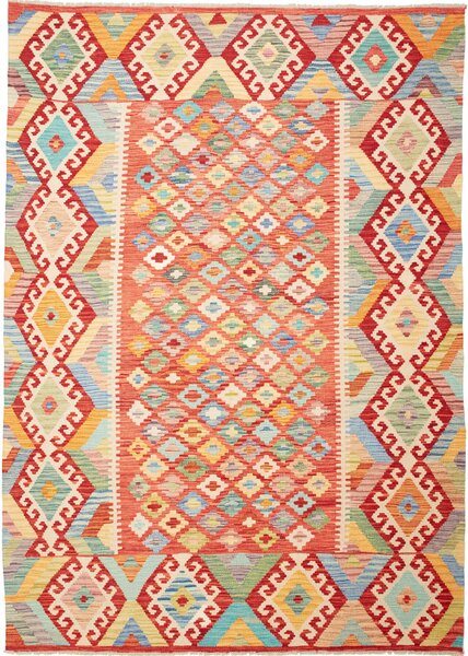Tappeto Kilim Afghanistan Geometrico Arancio Blu 174x241 Cm