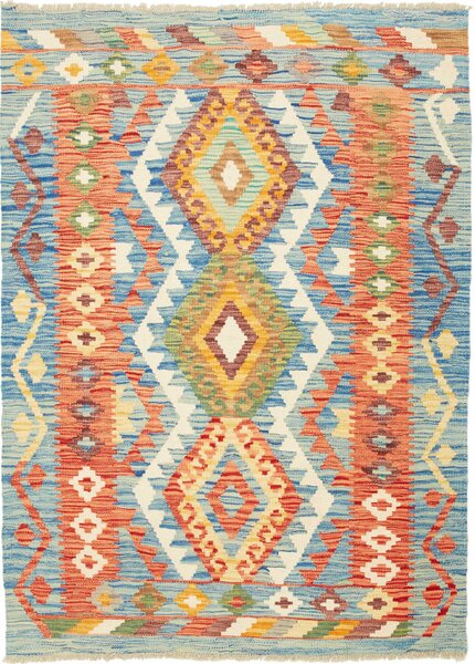 Tappeto Kilim Afghanistan Geometrico Blu Arancione Crema 108x146 Cm