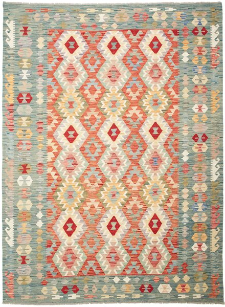 Tappeto Kilim Afghanistan Geometrico Verde Acqua Rosso 183x247 Cm
