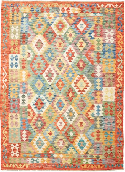 Tappeto Kilim Afghanistan Geometrico Arancio Blu 179x247 Cm