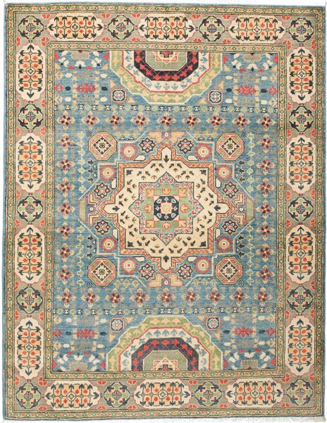 Tappeto Kazak Afghanistan Geometrico Blu Beige 153x197 Cm
