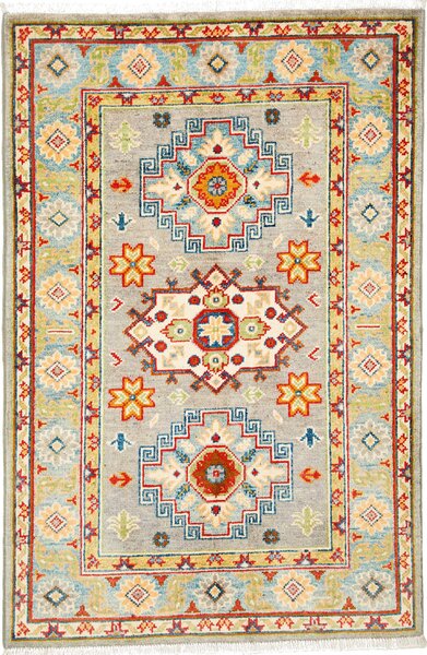 Tappeto Kazak Afghanistan Floreale Grigio Celeste Rosso 83x125 Cm