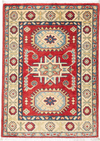 Tappeto Kazak Pakistan Astratto Rosso Crema 63x91 Cm