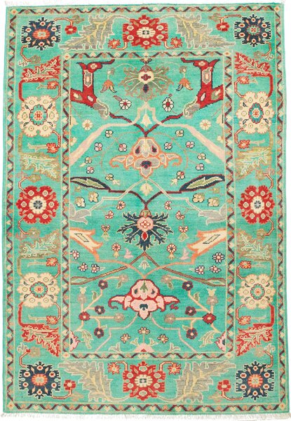 Tappeto Zigler Pakistan Medaglione Acquamarina Rosso 120x173 Cm