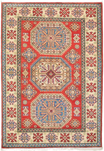 Tappeto Kazak Pakistan Geometrico Rosso Crema 121x174 Cm