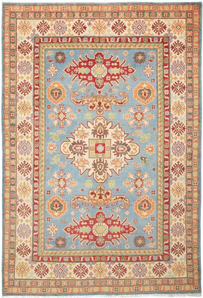 Tappeto Kazak Afghanistan Geometrico Celeste Rosso 164x243 Cm