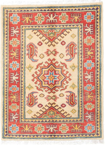 Tappeto Kazak Pakistan Geometrico Crema Rosso 65x85 Cm