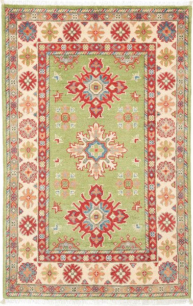 Tappeto Kazak Pakistan Geometrico Verde Pistacchio Rosso 83x129 Cm
