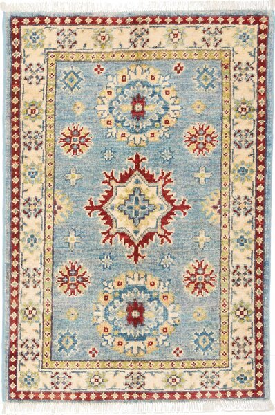 Tappeto Kazak Afghanistan Medaglione Azzurro Crema 60x87 Cm