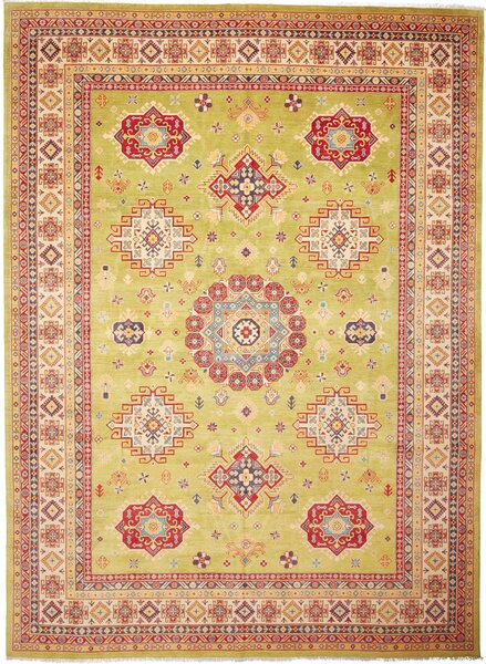 Tappeto Kazak Afghanistan Geometrico Verde Lime Rosso 308x422 Cm