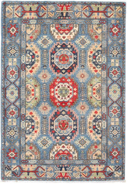 Tappeto Kazak Afghanistan Astratto Blu Rosso 125x179 Cm