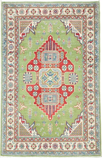 Tappeto Kazak Afghanistan Geometrico Verde Rosso 97x152 Cm