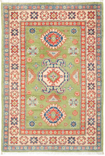 Tappeto Kazak Pakistan Geometrico Verde Lime Rosso 81x122 Cm