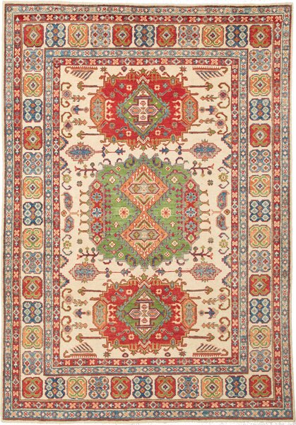 Tappeto Kazak Pakistan Astratto Crema Rosso 147x210 Cm