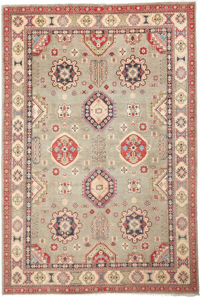 Tappeto Kazak Afghanistan Astratto Verde Salvia Rosso 201x297 Cm