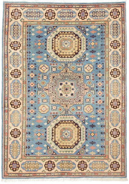 Tappeto Kazak Afghanistan Geometrico Azzurro Beige 123x173 Cm