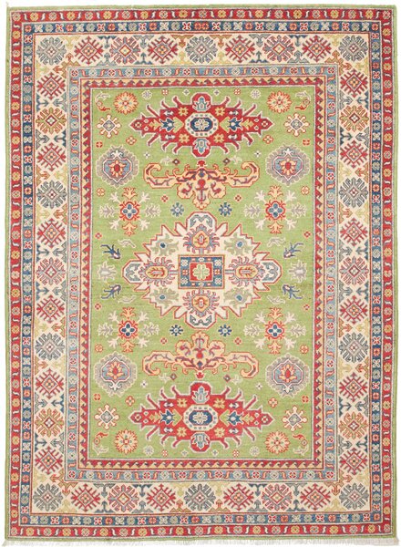 Tappeto Kazak Afghanistan Geometrico Verde Rosso Blu 148x205 Cm